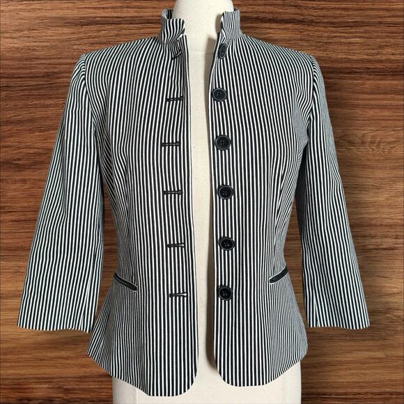 CHAPS by Ralph Lauren Jacket Sz 4 Womens Black and White Stripe Lined Blazer - Picture 5 of 11